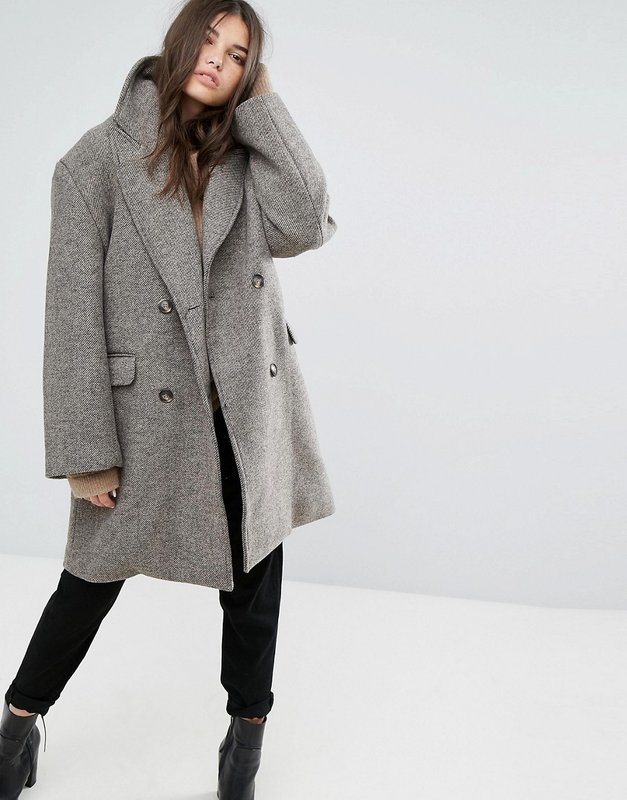 Manteau gris oversize, longueur moyenne