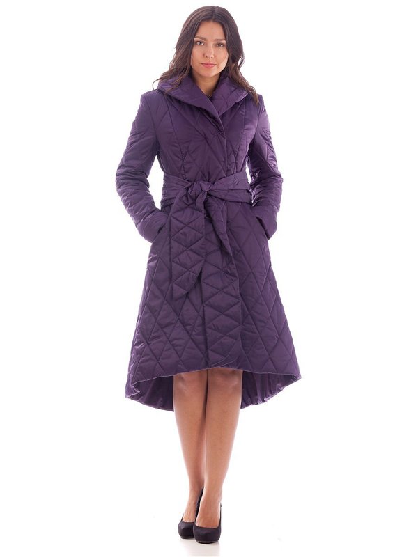 Manteau violet matelassé avec ourlet asymétrique