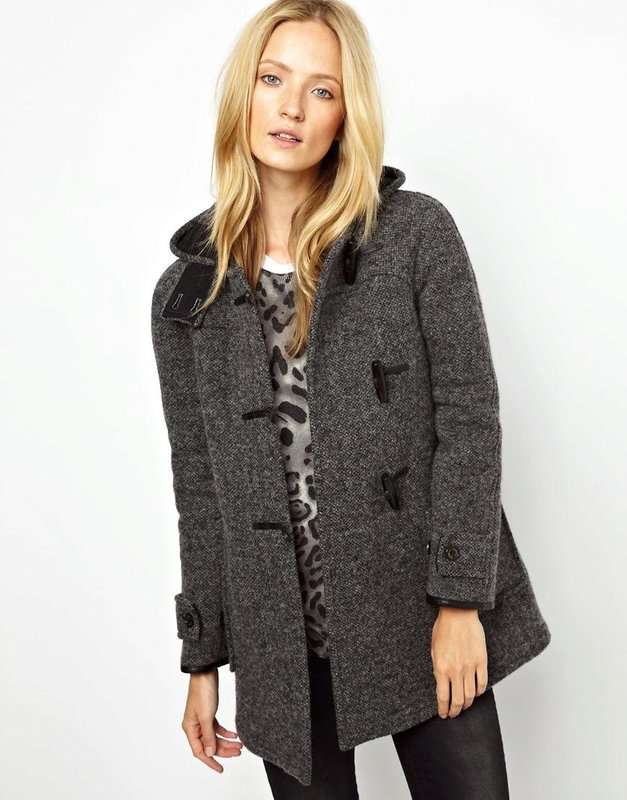 Duffle-coat en tweed de charbon de bois