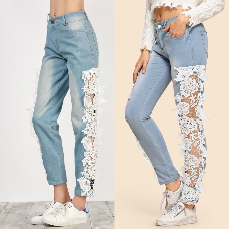 Jeans și dantelă: look-uri la modă