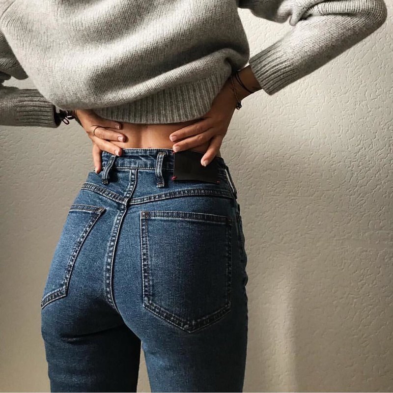 Jeans de moda cu talie înaltă