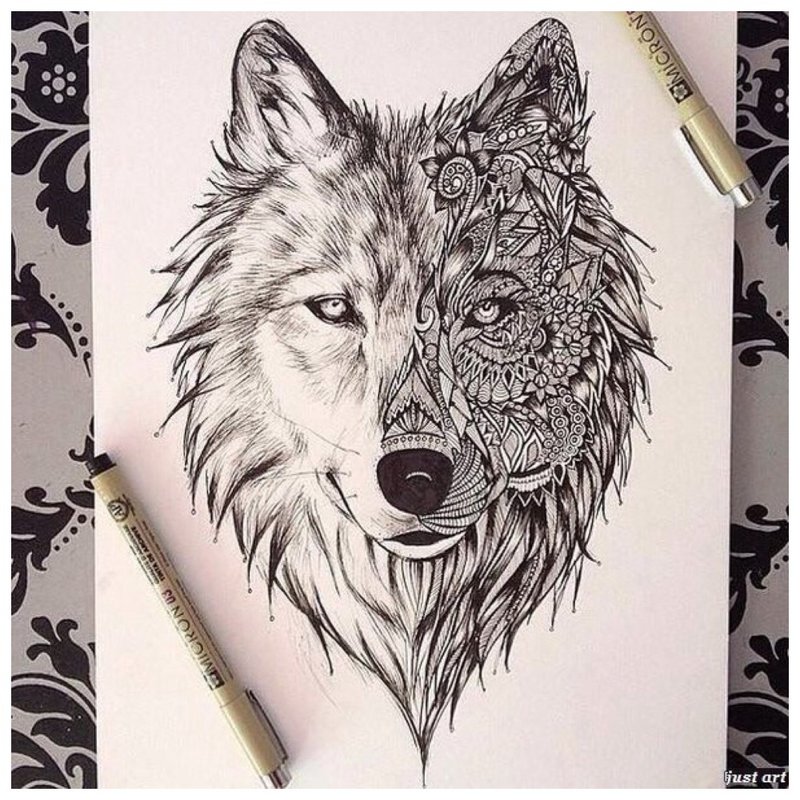 وجه الذئب - رسم للوشم