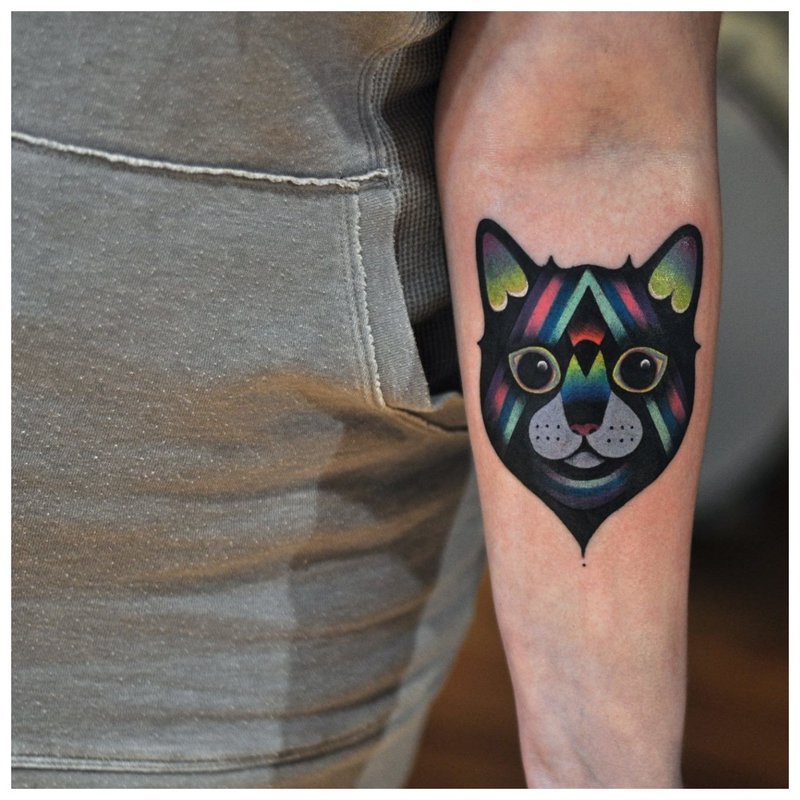 Cat mini-tatoeage in kleur