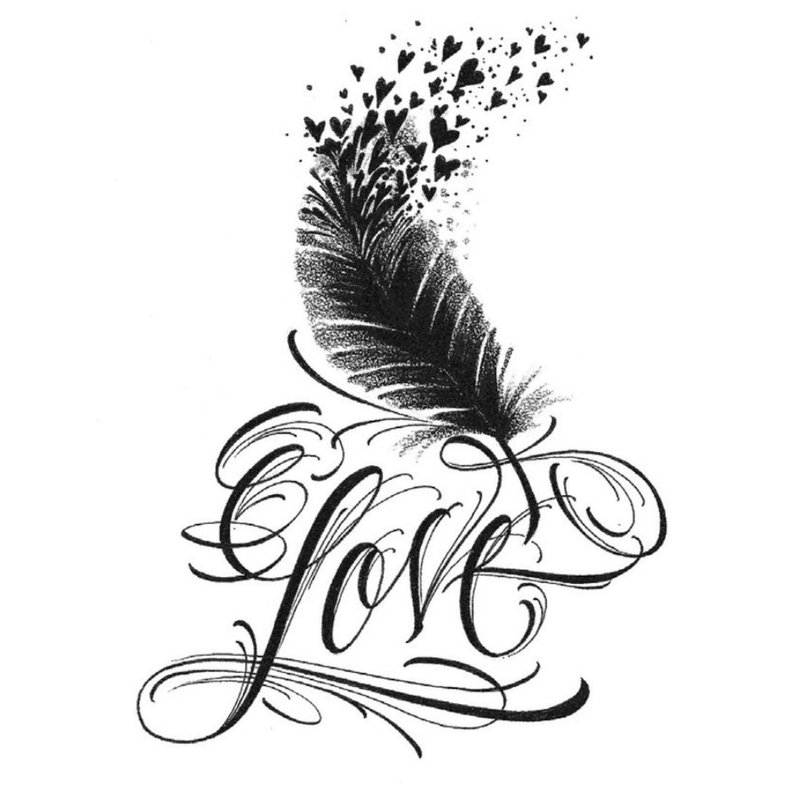 Croquis de tatouage d'amour avec plume