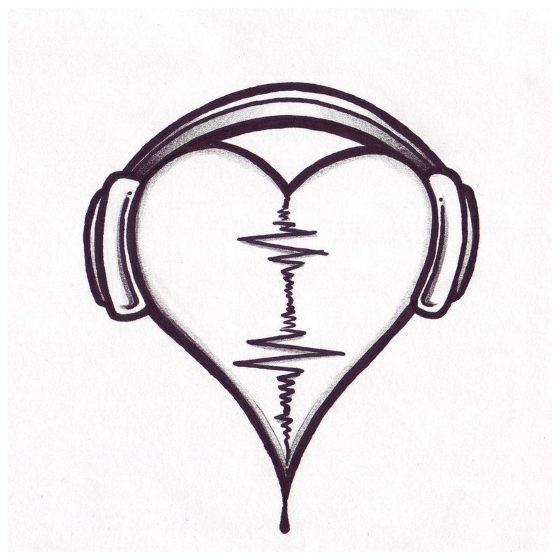 Serce i słuchawki - szkic dla tatuażystki