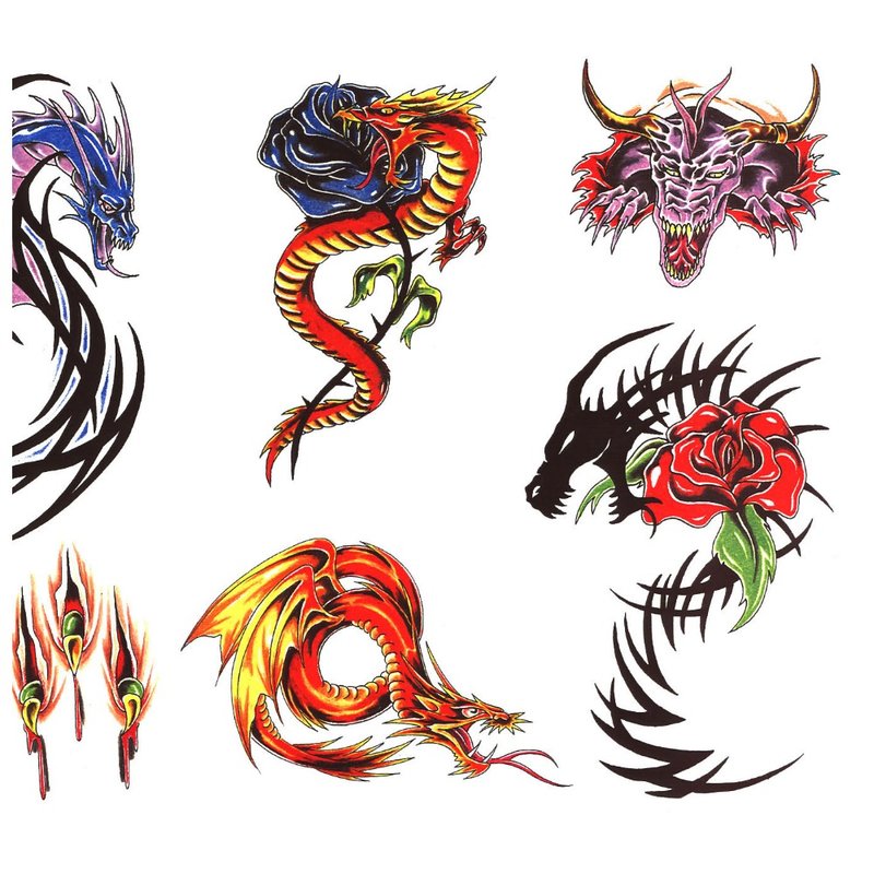 Croquis de petits tatouages ​​de dragon de couleur