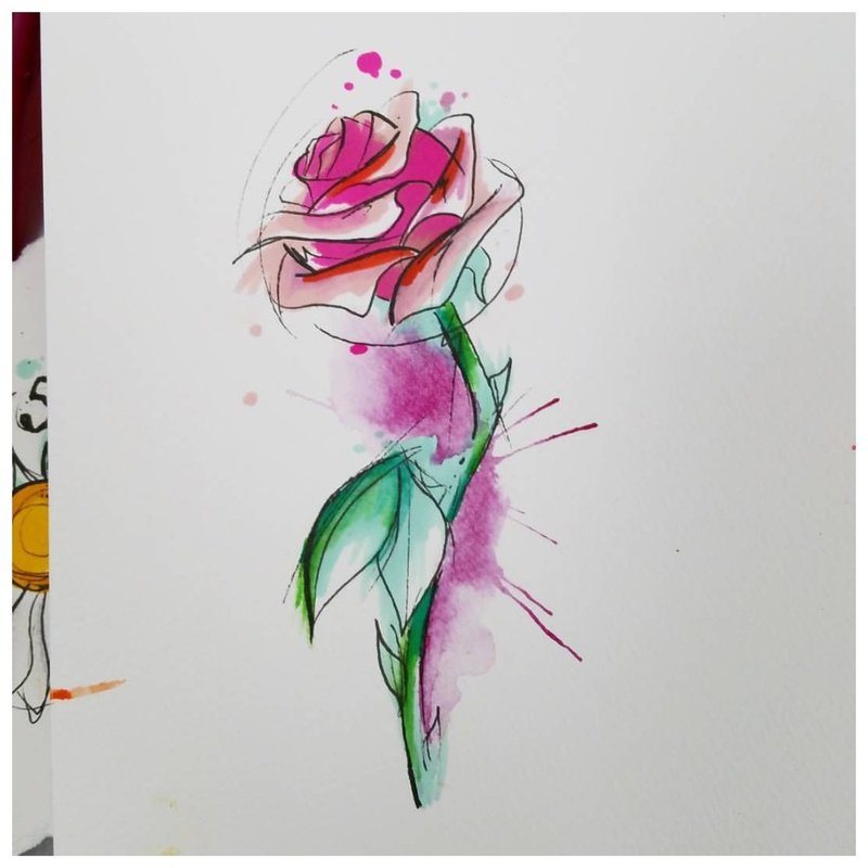 رسم مائي من الورود للوشم.