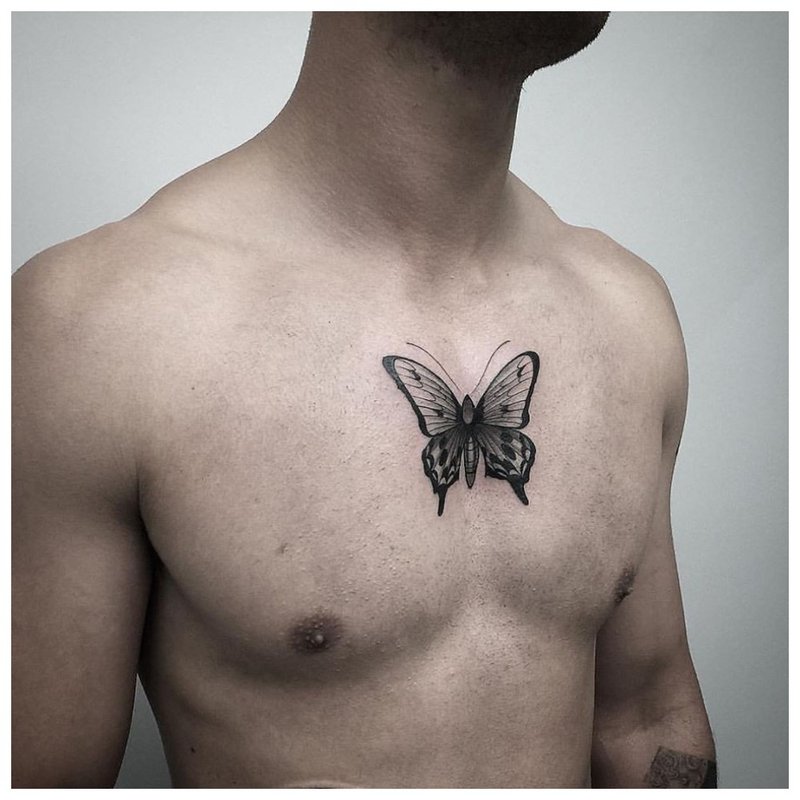 Drugelio tatuiruotė ant krūtinės