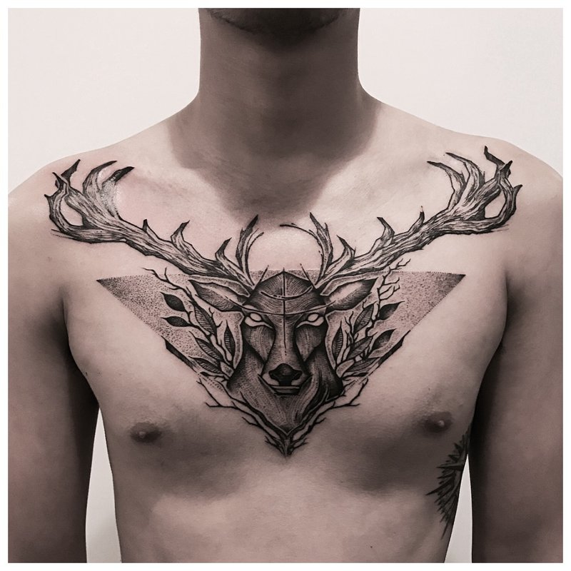 Gyvūno tatuiruotė ant vyro krūtinės