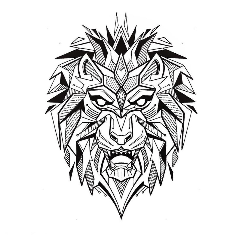 Įnirtingas liūtas - tatuiruotės eskizas